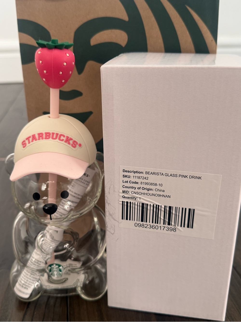 Starbucks Pink Glass Bear Drink with Strawberry Straw 2026